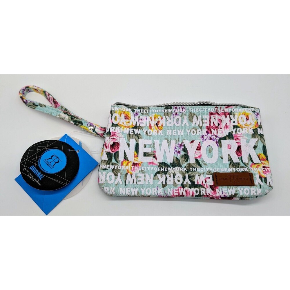 NEW Robin Ruth Wristlet Cosmetic Makeup Bag New York Floral Spring Canvas 7"